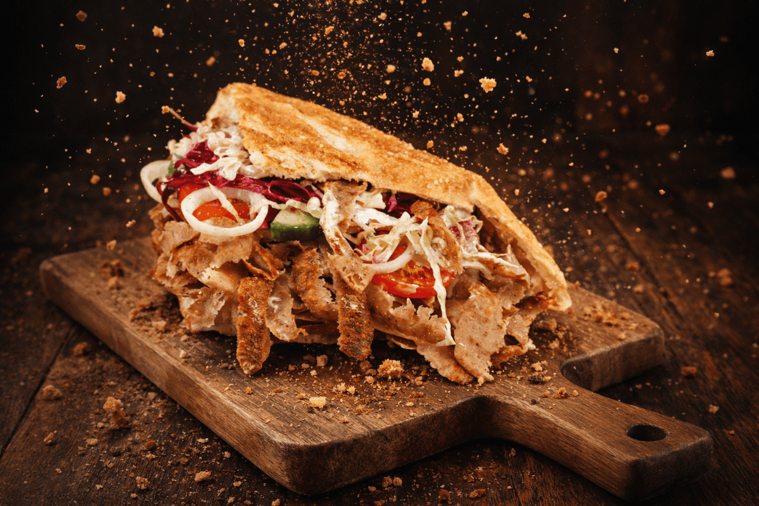 Sočan doner kebab u trouglastoj lepinji sa svežom salatom i sosom